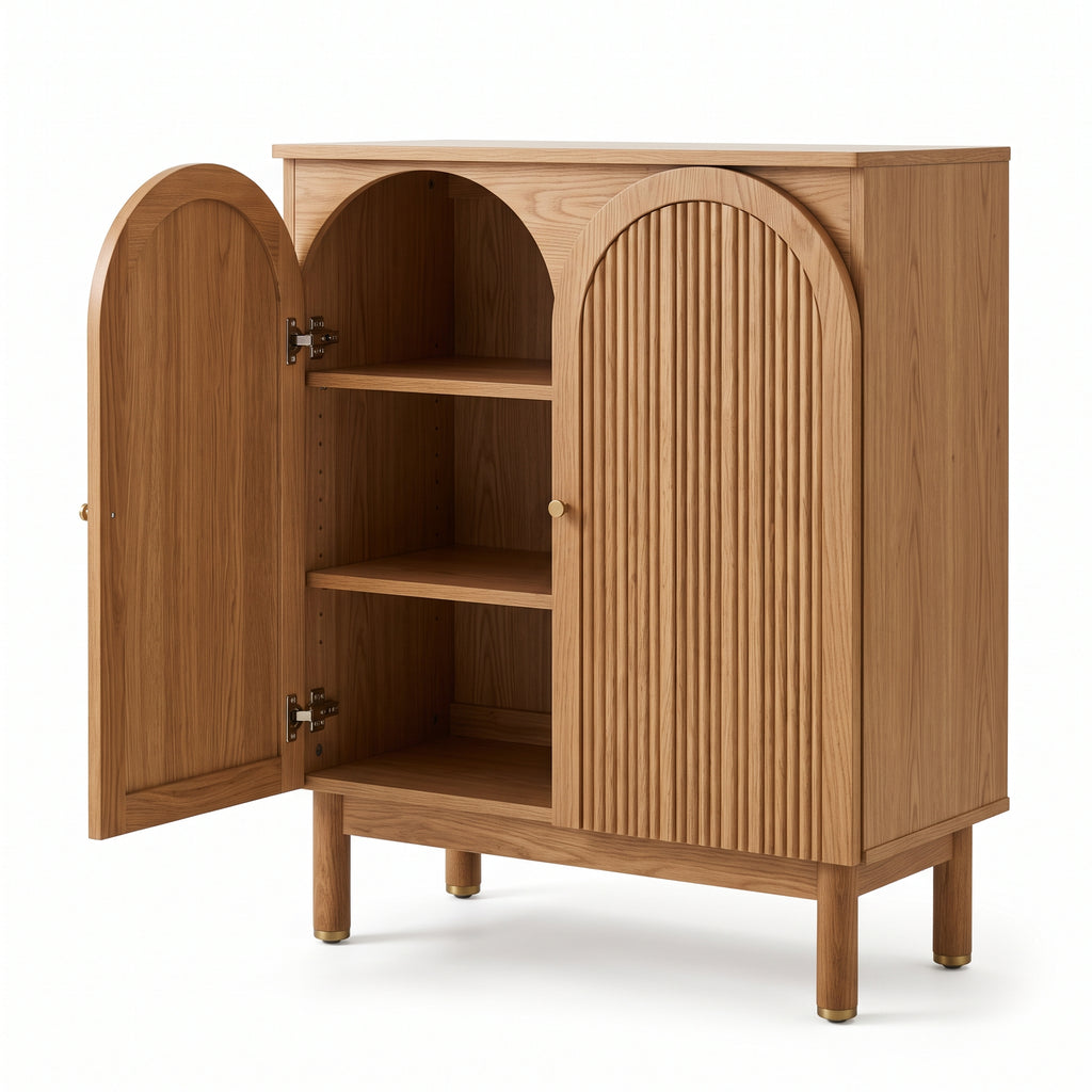 Nova Fluted Accent Cabinet – Modern Statement Storage Piece with Elegant Wood Texture and Hidden Storage
