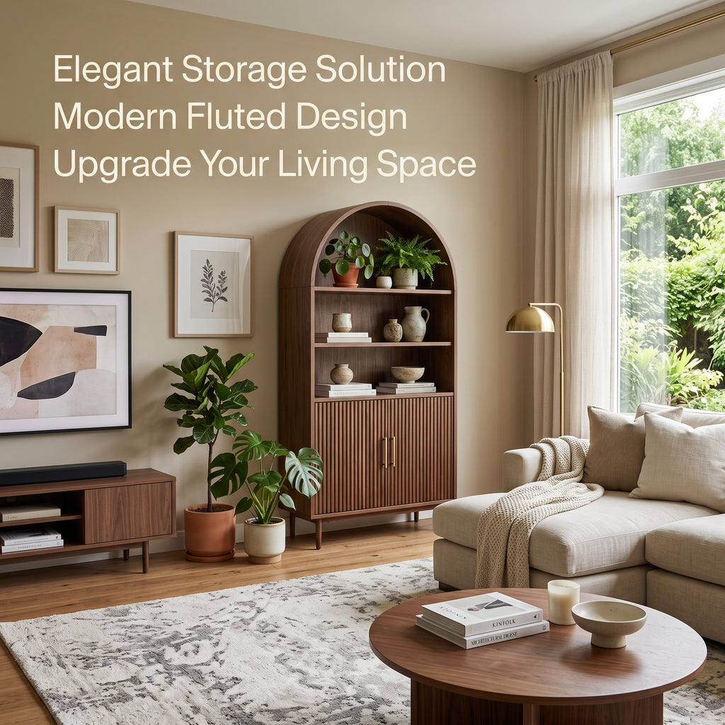 Nova Fluted Accent Cabinet – Modern Statement Storage Piece with Elegant Wood Texture and Hidden Storage