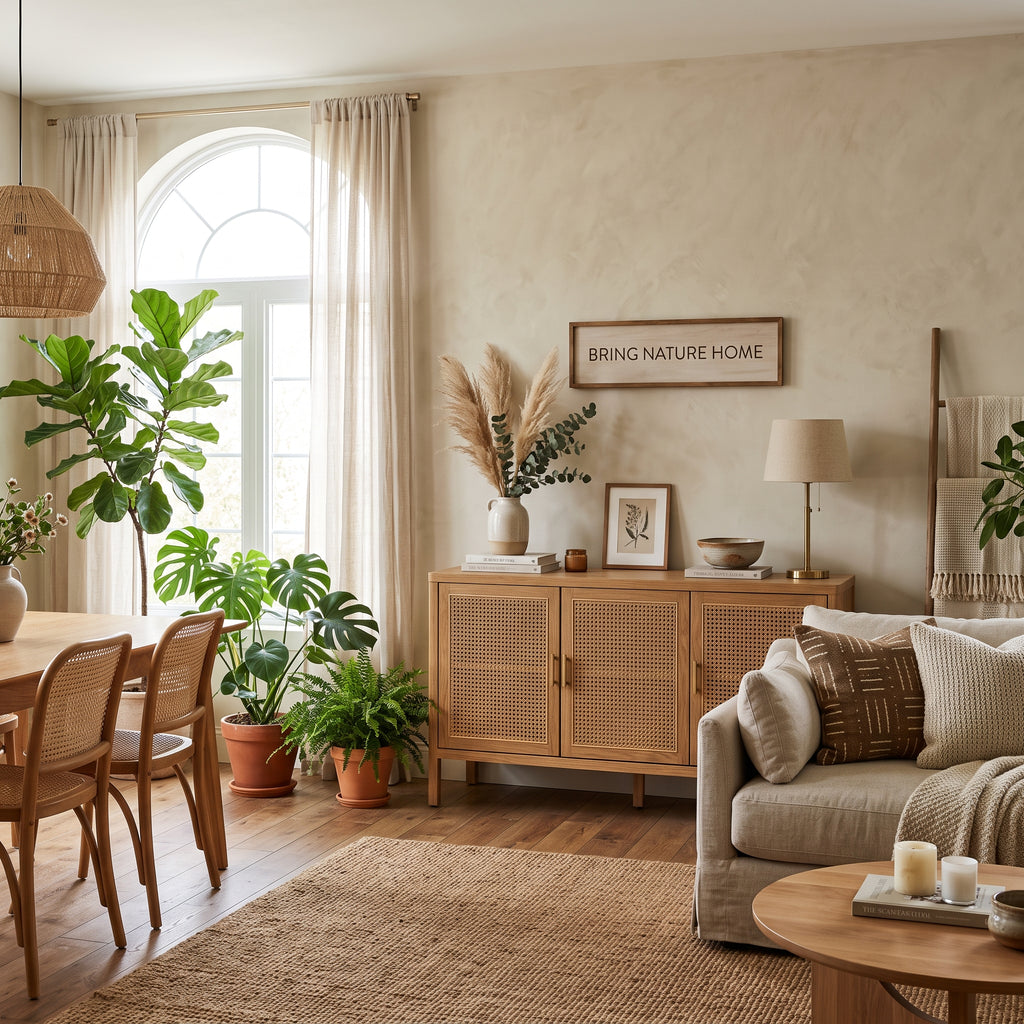 Solara Rattan Cabinet – Organic Modern Storage Furniture with Natural Woven Doors and Warm Design
