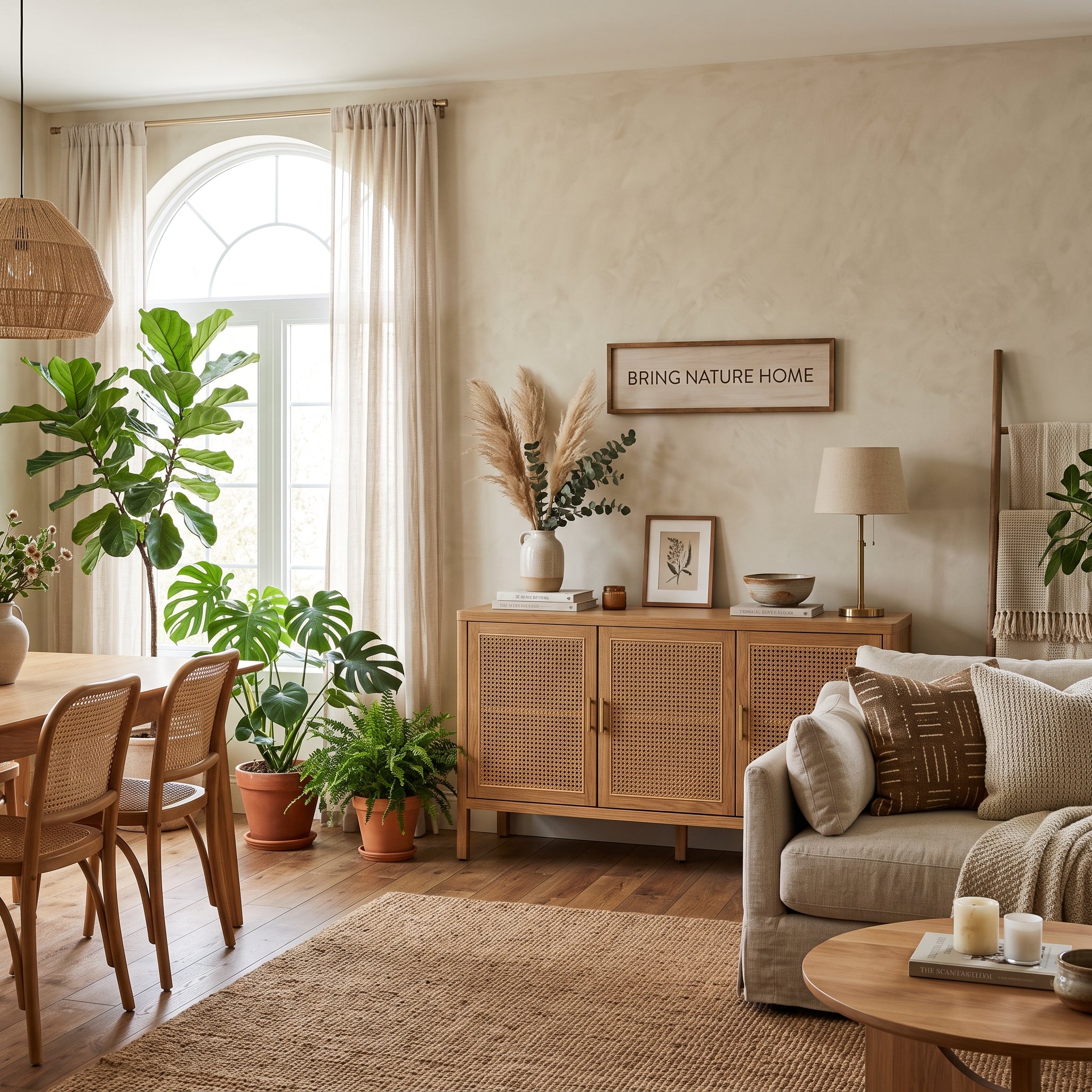 Solara Rattan Cabinet – Organic Modern Storage Furniture with Natural Woven Doors and Warm Design